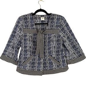 Cabi Reina 5294 21 Club Blue Matrix Women's‎ Medium Bow Tie Houndstooth Blazer